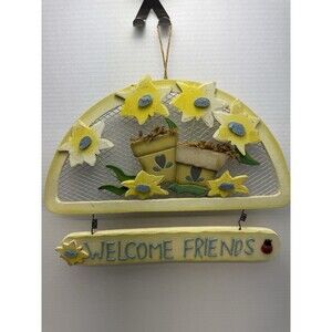 Door‎ Hanging Sign “ Welcome Friends” 3D Wooden Pastel Flowers Ladybug Summer